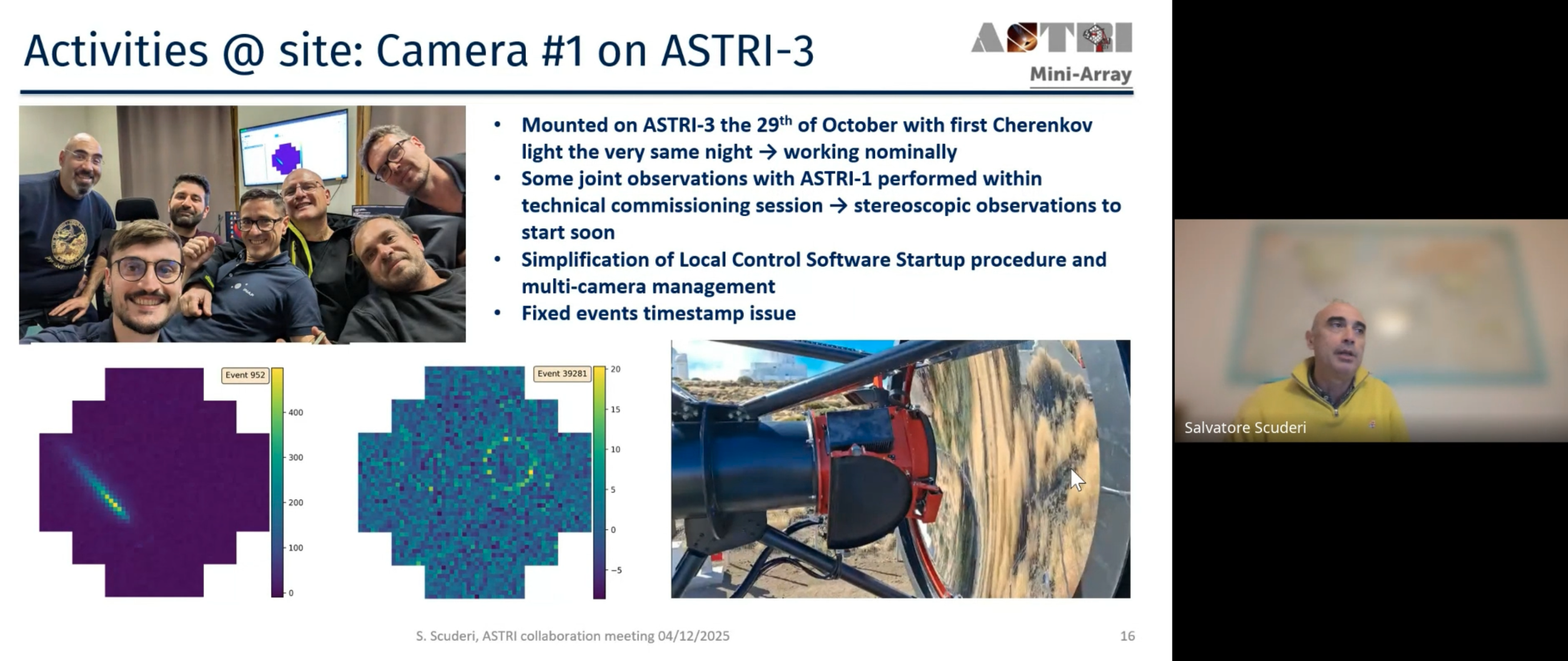 Screenshot of Salvatore Scuderi’s talk during the ASTRI general meeting.
