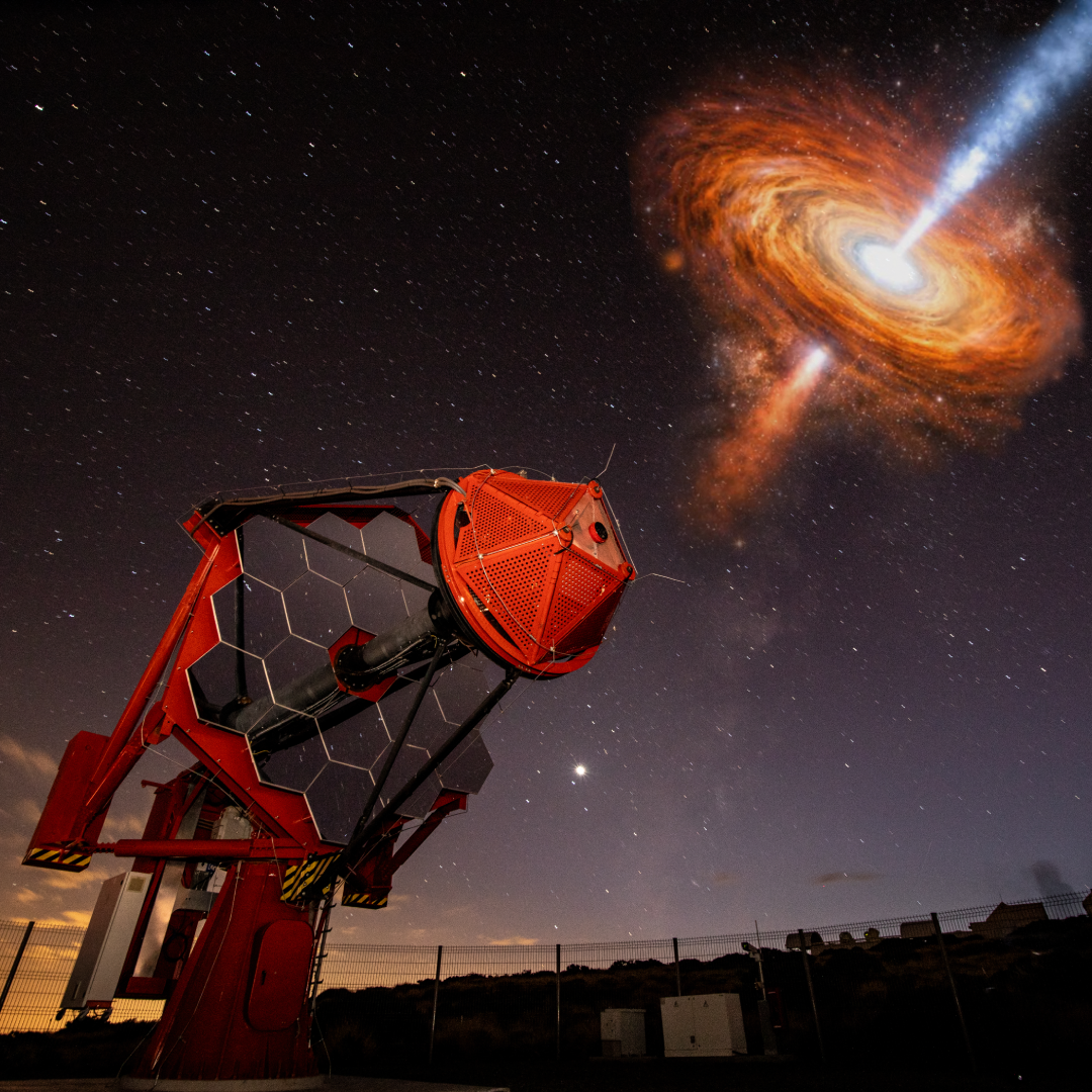 ASTRI-1 osserva il blazar Markarian 421. Rappresentazione artistica.