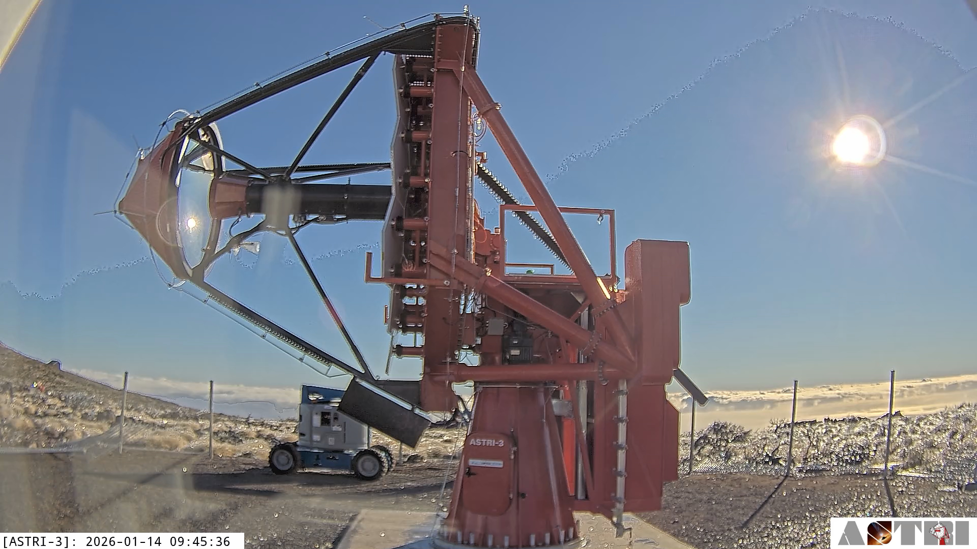 After Storm Emilia: the ASTRI-3 telescope as it appears today, January 14, 2026. After Storm Emilia: the ASTRI-3 telescope as it appears today, January 14, 2026.